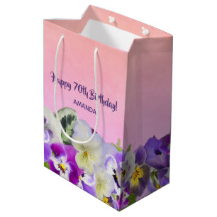 Sac Cadeau Moyen Anniversaire rose pourpre flush fleuron nom
