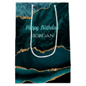 Sac Cadeau Moyen Anniversaire, sarcelle, or et agate noire, nom bla (Dos)