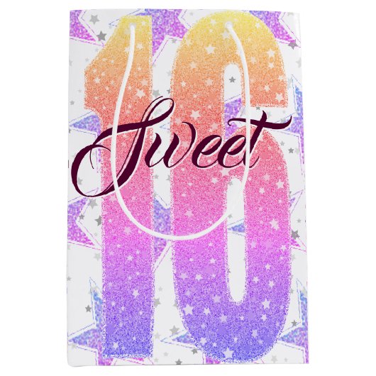 Sac Cadeau Moyen Anniversaire seize ans | Parties scintillant rose (Devant)