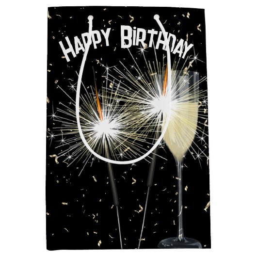 Sac Cadeau Moyen Anniversaire Sparkler et Confetti au vin (Devant)