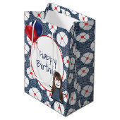 Sac Cadeau Moyen Anniversaire Stick Girl avec cheveux (Devant Angle)