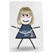 Sac Cadeau Moyen Anniversaire Stick Girl avec cheveux (Devant)