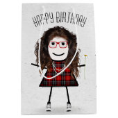 Sac Cadeau Moyen Anniversaire Stick Girl avec marguerite (Devant)