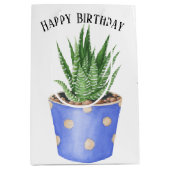Sac Cadeau Moyen Anniversaire Succulent Dans Polka Dot Pot (Devant)