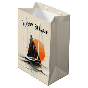 Sac Cadeau Moyen Anniversaire Sunrise Voilier Silhouette Croquis