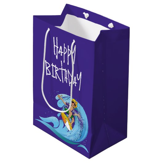 Sac Cadeau Moyen Anniversaire surfer sur vague (Devant Angle)