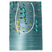 Sac Cadeau Moyen Anniversaire turquoise de Confetti d'or (Devant)