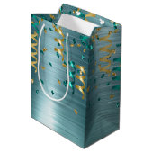 Sac Cadeau Moyen Anniversaire turquoise de Confetti d'or (Dos Angle)