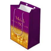 Sac Cadeau Moyen Anniversaire violet or nom de l'arc (Devant Angle)