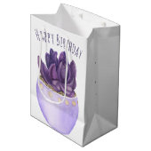 Sac Cadeau Moyen Anniversaire Violet Pot Succulent (Devant Angle)
