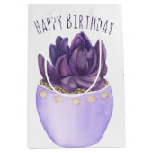 Sac Cadeau Moyen Anniversaire Violet Pot Succulent (Devant)