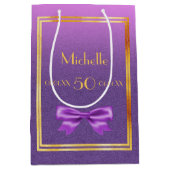 Sac Cadeau Moyen Anniversaire violet rose parties scintillant monog (Devant)