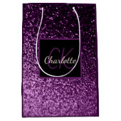 Sac Cadeau Moyen Anniversaire violet rose parties scintillant monog (Devant)