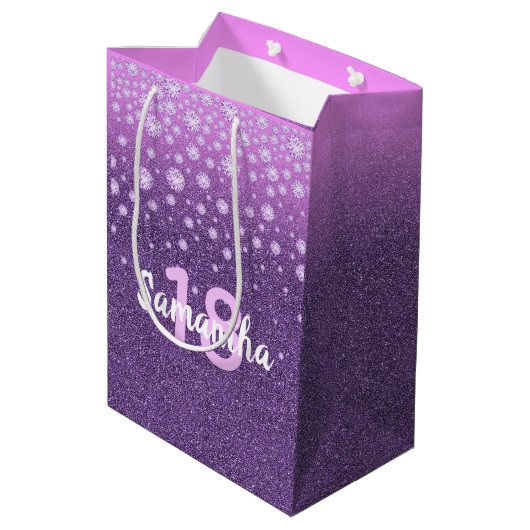 Sac Cadeau Moyen Anniversaire violet rose parties scintillant nom d (Dos Angle)