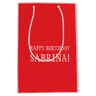 Sac Cadeau Moyen Anniversaire Votre Nom Minimaliste Moderne Rouge