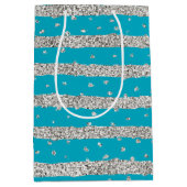 Sac Cadeau Moyen Aqua Blue Silver Sparkly Confetti Stripes (Devant)