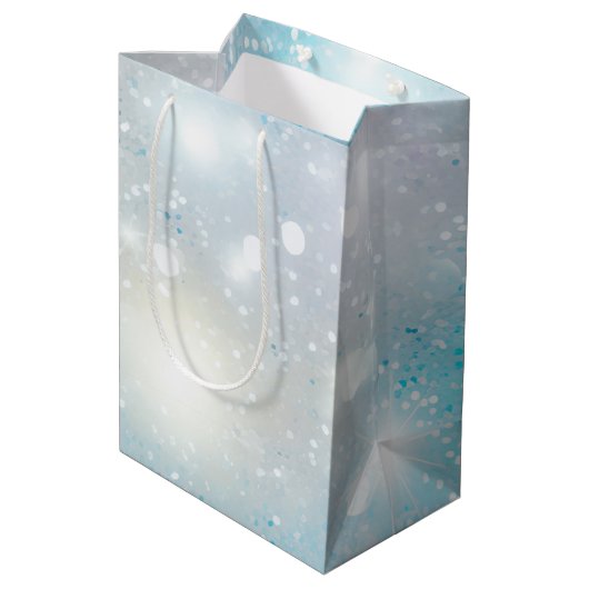 Sac Cadeau Moyen Aqua Blue White Bokeh Anniversaire (Dos Angle)