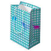Sac Cadeau Moyen Aqua en vichy et fleurs (Dos Angle)