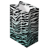 Sac Cadeau Moyen Aqua Mint Black Zebra Print Ombre (Devant Angle)