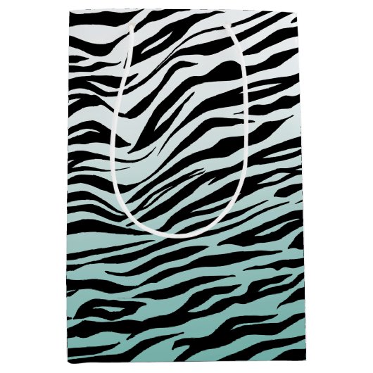 Sac Cadeau Moyen Aqua Mint Black Zebra Print Ombre (Devant)