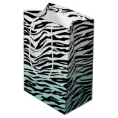 Sac Cadeau Moyen Aqua Mint Black Zebra Print Ombre (Dos Angle)