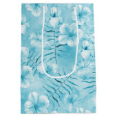 Sac Cadeau Moyen Aqua tropical Orchidées blanches Hibiscus Floral (Dos)