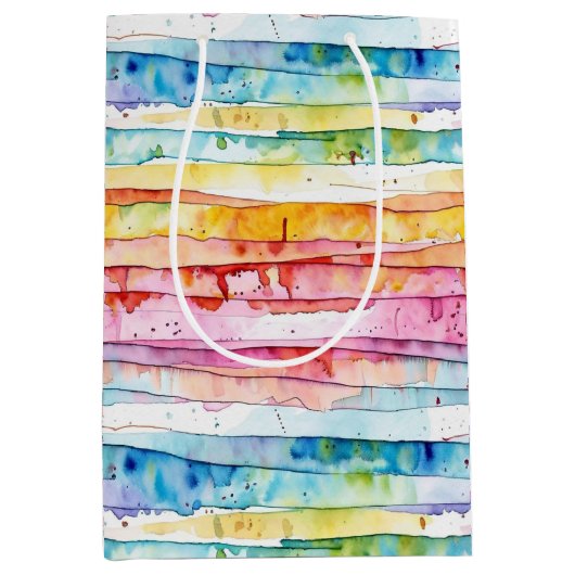 Sac Cadeau Moyen Aquarelle Abstraite rayures Anniversaire (Devant)