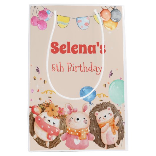 Sac Cadeau Moyen Aquarelle animaux de la forêt enfant (Devant)