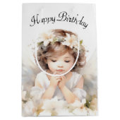 Sac Cadeau Moyen Aquarelle Anniversaire fille (Devant)