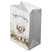 Sac Cadeau Moyen Aquarelle Anniversaire Poodé Dans Les Marais (Devant Angle)