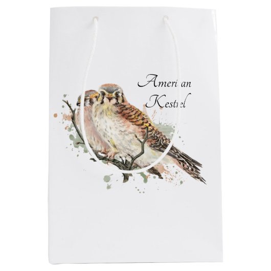 Sac Cadeau Moyen Aquarelle Art Birding Kestrel Couple (Devant)
