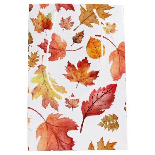 Sac Cadeau Moyen Aquarelle Automne Feuilles Automne Motif sans join (Devant)