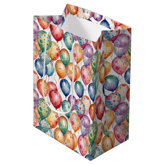 Sac Cadeau Moyen Aquarelle Ballons d'anniversaire (Devant Angle)