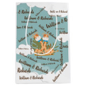 Sac Cadeau Moyen Aquarelle bébé Giraffe, Safari Twins Anniversaire (Devant)