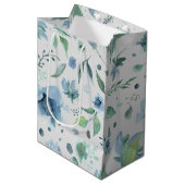 Sac Cadeau Moyen Aquarelle Bleu sur Floral Gris Clair (Devant Angle)