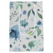 Sac Cadeau Moyen Aquarelle Bleu sur Floral Gris Clair (Dos)