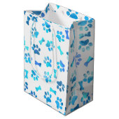 Sac Cadeau Moyen Aquarelle bleue Empreintes de pattes Anniversaire (Dos Angle)
