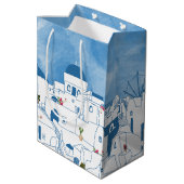Sac Cadeau Moyen Aquarelle bleue et blanche Santorin Grèce (Dos Angle)