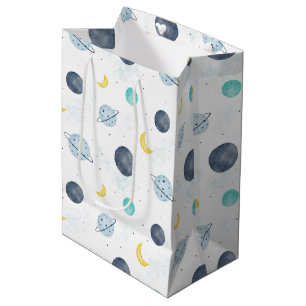 Sac Cadeau Moyen Aquarelle Blue Space Planet Motif