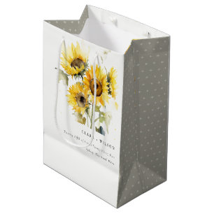 Sac Cadeau Moyen Aquarelle Boho minimale Tournesol Mariage rustique