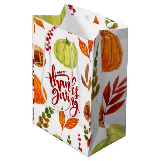 Sac Cadeau Moyen Aquarelle Bon thanksgiving (Devant Angle)