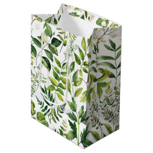 Sac Cadeau Moyen Aquarelle Botanique Vert feuilles