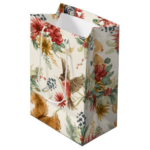 Sac Cadeau Moyen Aquarelle Brown Bois rose Animaux Motif