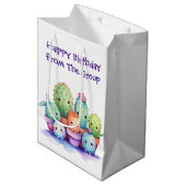 Sac Cadeau Moyen Aquarelle Cactus d'anniversaire du groupe (Devant Angle)