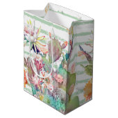 Sac Cadeau Moyen Aquarelle Cactus Floral Stripes Design (Dos Angle)