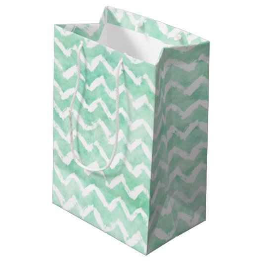 Sac Cadeau Moyen Aquarelle Chic Mint Chevron Stripes (Dos Angle)