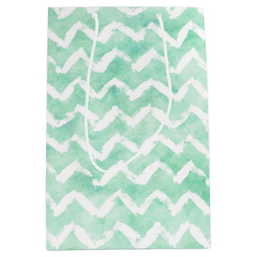 Sac Cadeau Moyen Aquarelle Chic Mint Chevron Stripes (Devant)