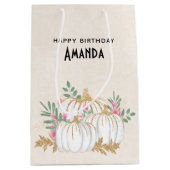Sac Cadeau Moyen Aquarelle Citrouille blanche et or Anniversaire (Devant)