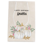 Sac Cadeau Moyen Aquarelle Citrouille blanche et or Anniversaire (Dos)