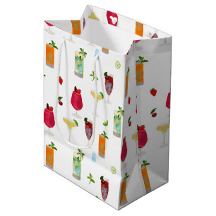 Sac Cadeau Moyen Aquarelle Cocktails & Boissons de fête